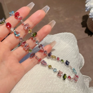 Luxury Colorful Cubic Zirconia Crystal Necklace for Women Bead Chain Elegant Clavicle Chain